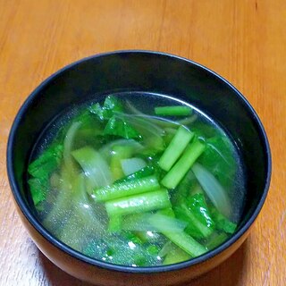 鶏の茹で汁活用！！小松菜と玉ねぎのスープ
